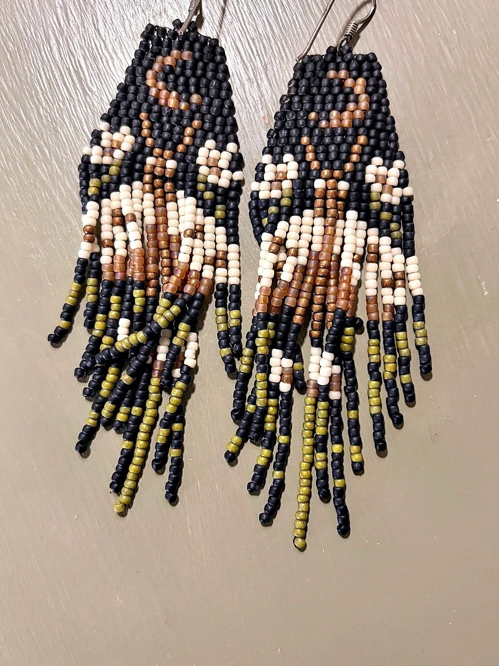 Berdor Beads Berdor Moth Beaded Fringe Earrings Black & White Like New